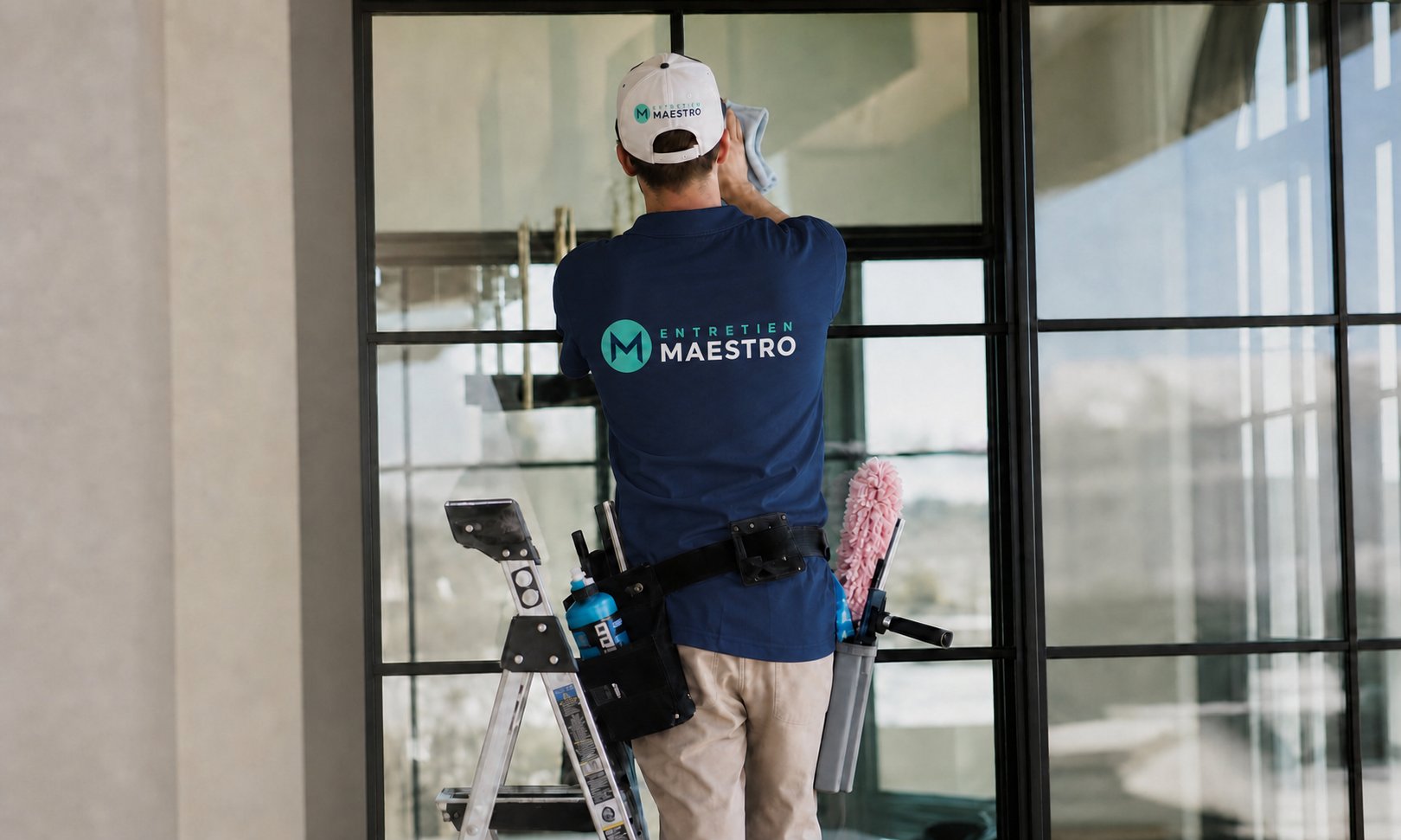 Entretien Maestro technician cleaning interior windows